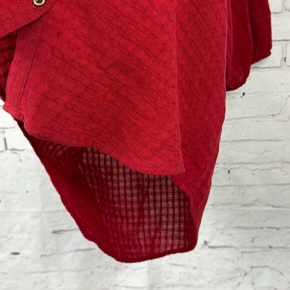 Knox Rose Shirt Womens Large Button Down Blouse Top Puff Sleeve Eyelet Lace Red - Picture 6 of 11